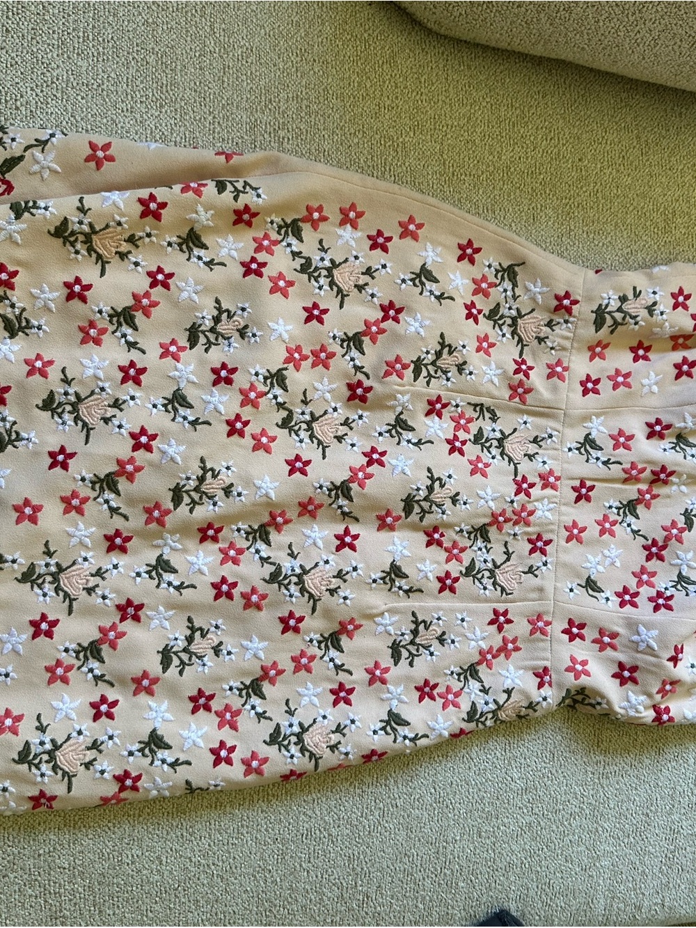 Club Monaco Beige Dress with Red & White Floral Embroidery